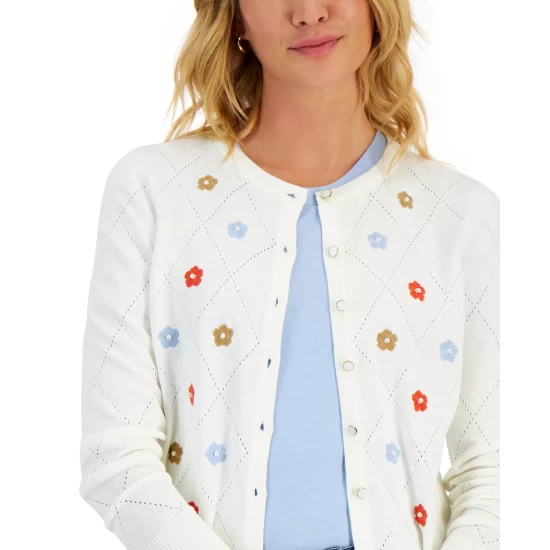Brand new 🔥 Charter Club Petite Floral Argyle Crewneck Cardigan, Created For Macy's Cloud 😉 - Image 4