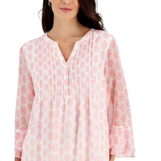 Promo 🤩 Charter Club Petite Merry-Stripe Johnny-Collar Top, Created For Macy's Ceruln Sky ❤️