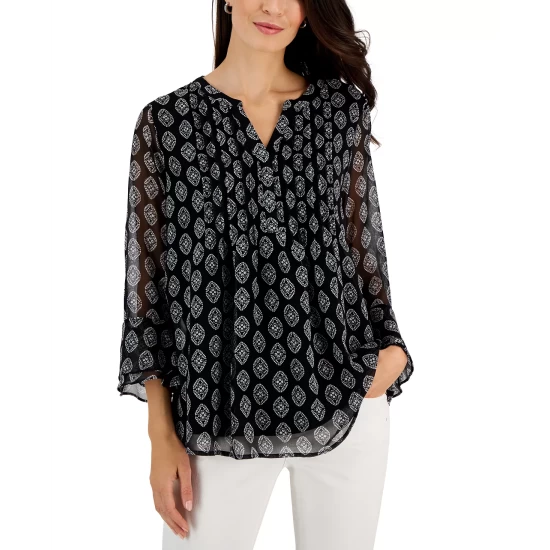 Promo 🤩 Charter Club Petite Merry-Stripe Johnny-Collar Top, Created For Macy's Ceruln Sky ❤️ - Image 2