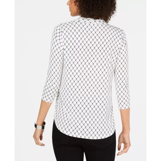 Promo 🤩 Charter Club Petite Merry-Stripe Johnny-Collar Top, Created For Macy's Ceruln Sky ❤️ - Image 3