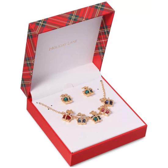 Budget ๐ฅ Charter Club Gold-Tone Multicolor Stone Wrapped Gift Statement Necklace & Stud Earrings Set, Created For Macy's ๐ - Image 3