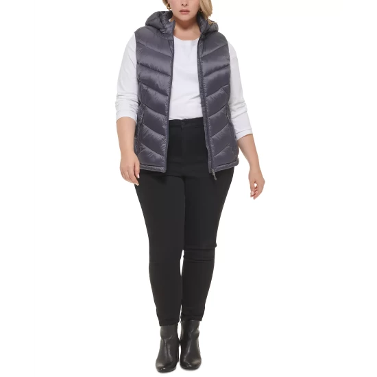 Hot Sale 💯 Charter Club Plus Size Hooded Packable Puffer Vest, Created For Macy's Dark Rose 💯 - Image 8