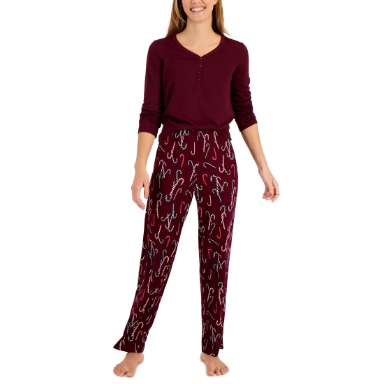 Best deal 🤩 Charter Club 👩 Women's Long Sleeve Soft Knit Pajama Set, Created For Macy's Medieval Blue Crescent Moon 😍 - Image 2