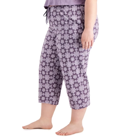 Budget ✨ Charter Club Plus Size Printed Cotton Sleep Pants, Created For Macy's Dusty Lilac Tile 🔔 - Image 4