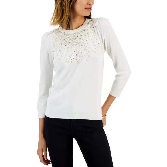 Buy 🎉 Charter Club 👩 Women's Embellished Sweater, Created For Macy's Ravishing Red 💯 - Image 2