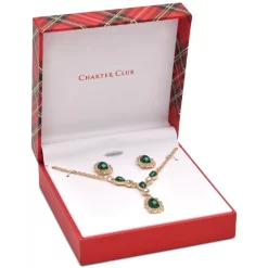 Best Pirce ⌛ Charter Club Gold-Tone Crystal & Color Stone Halo Linear Drop Earrings, Created For Macy's Red 🔥