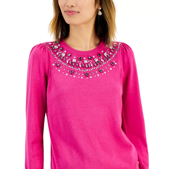 Deals 🥰 Charter Club Petite Embellished-Neckline Sweater, Created For Macy's Cloud 🔥 - Image 5