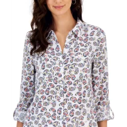 Brand new ๐ Charter Club Petite Jungle Ditsy V-Neck Top, Created For Macy's Light Pool Blue Combo ๐