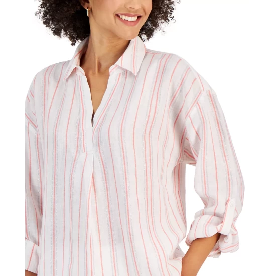 Top 10 🔔 Charter Club 👩 Women's Linen Metallic-Stripe Top, Created For Macy's Tuscon Coral Combo ⭐ - Image 4