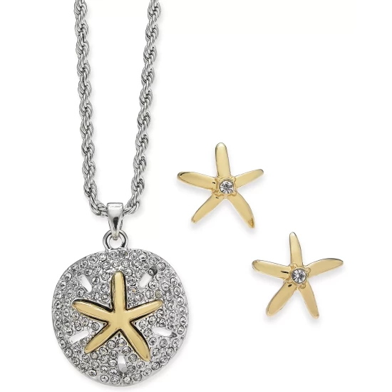 Best Sale ๐ Charter Club Two-Tone Sand Dollar & Starfish Pendant Necklace & Stud Earring Set, Created For Macy's Gold ๐งจ - Image 2