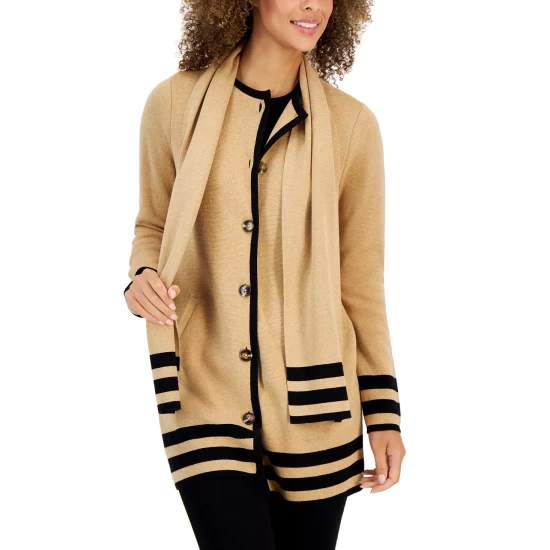 Top 10 😀 Charter Club 👩 Women's Cotton Striped Shawl-Neck Cardigan Sweater Slate Heather Combo 🔥 - Image 4