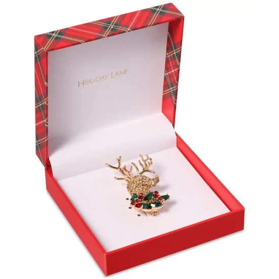 New 👍 Charter Club Gold-Tone Multicolor Pavé & Stone Reindeer Pin, Created For Macy's Brown 😉 - Image 3