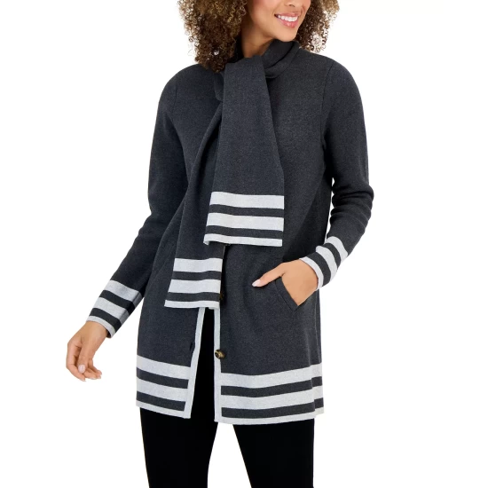 Top 10 😀 Charter Club 👩 Women's Cotton Striped Shawl-Neck Cardigan Sweater Slate Heather Combo 🔥 - Image 5