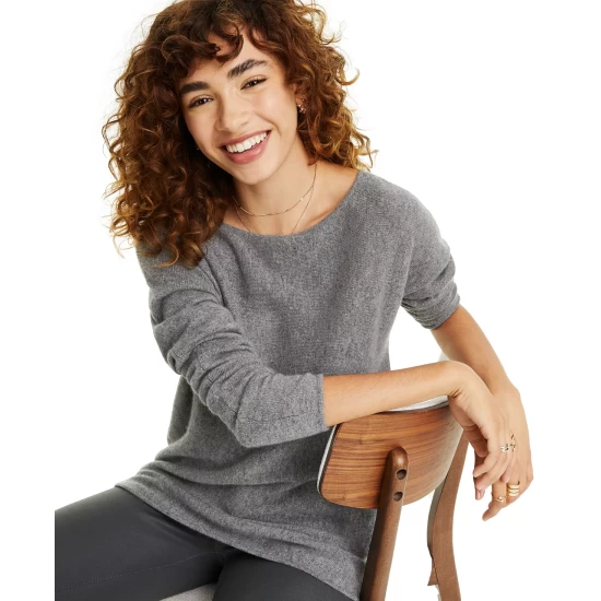 Wholesale ⭐ Charter Club 👩 Women's 100% Cashmere 👕 Shirttail Sweater, Created For Macy's Mid Grey Heather ✨ - Image 7