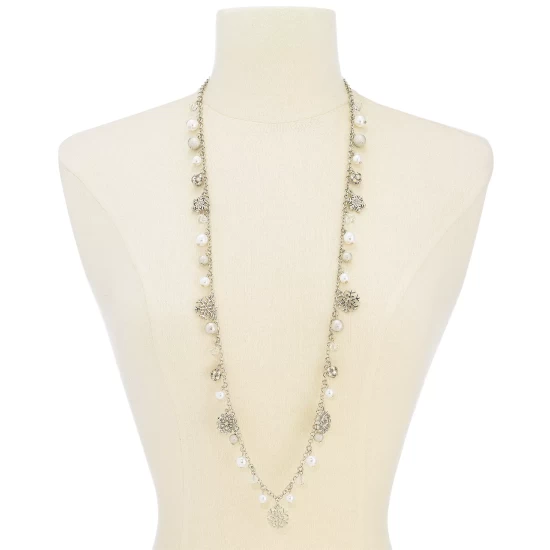 Best Pirce ๐ Charter Club Silver-Tone Pavรฉ & Imitation Pearl Snowflake 36 Strand Necklace, Created For Macy's ๐ - Image 3
