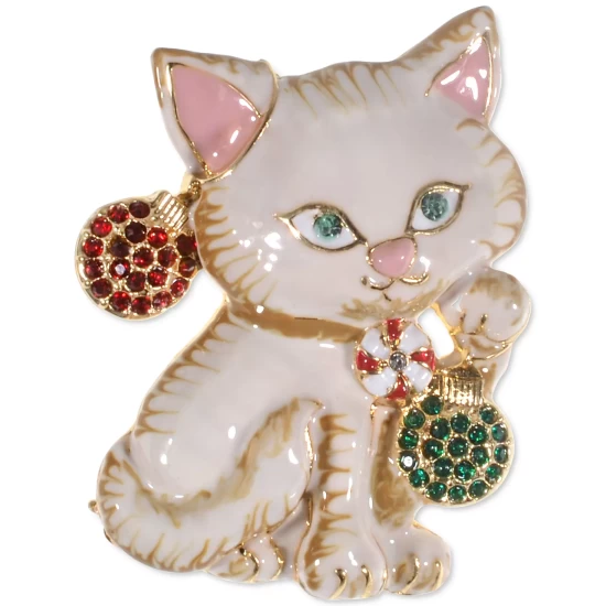 Best Sale 🎁 Charter Club Gold-Tone Pavé Ornament Kitten Pin, Created For Macy's Multi 😀 - Image 2