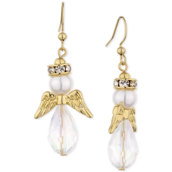 Deals 😍 Charter Club Gold-Tone Pavé, Imitation Pearl & Bead Angel Drop Earrings, Created For Macy's ⌛ - Image 2