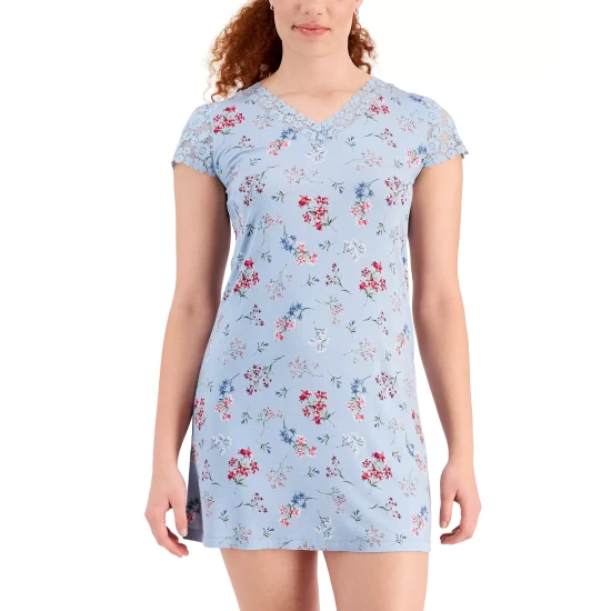 Promo 🤩 Charter Club 👩 Women's Lace-Trim Floral Chemise, Created For Macy's Rain Dance Floral 🔥 - Image 5